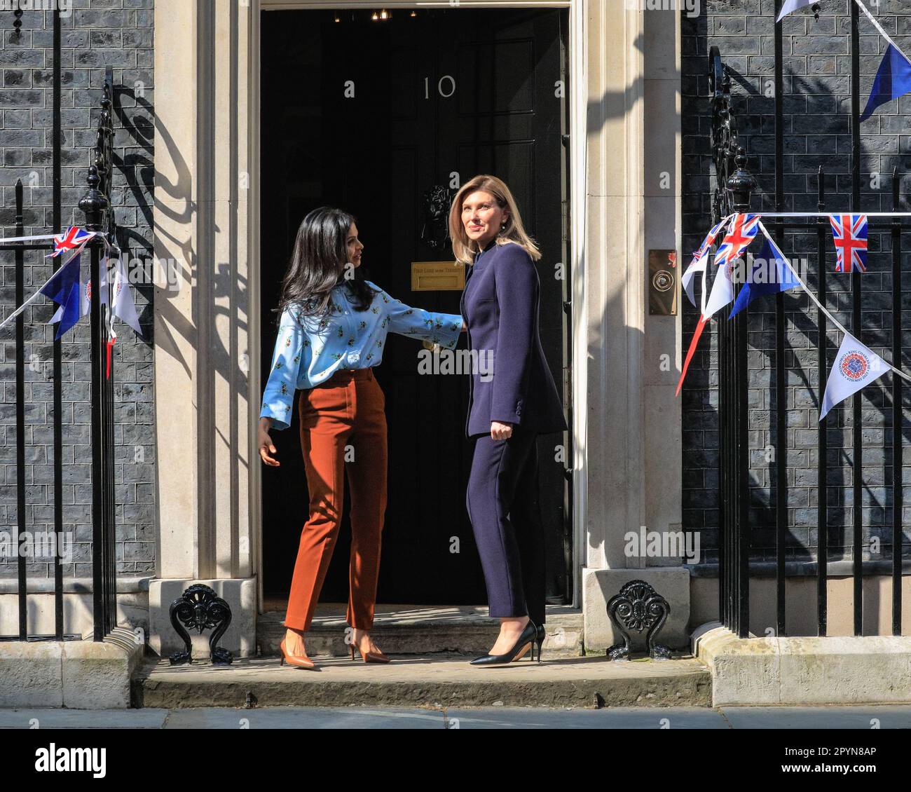 London, UK. 04th May, 2023. Akshata Murthy, wife of British Prime Minister Rishi Sunak, welcomes First Lady of Ukraine, Olena Zelenska, to 10 Downing Street this afternoon. Credit: Imageplotter/Alamy Live News Stock Photo