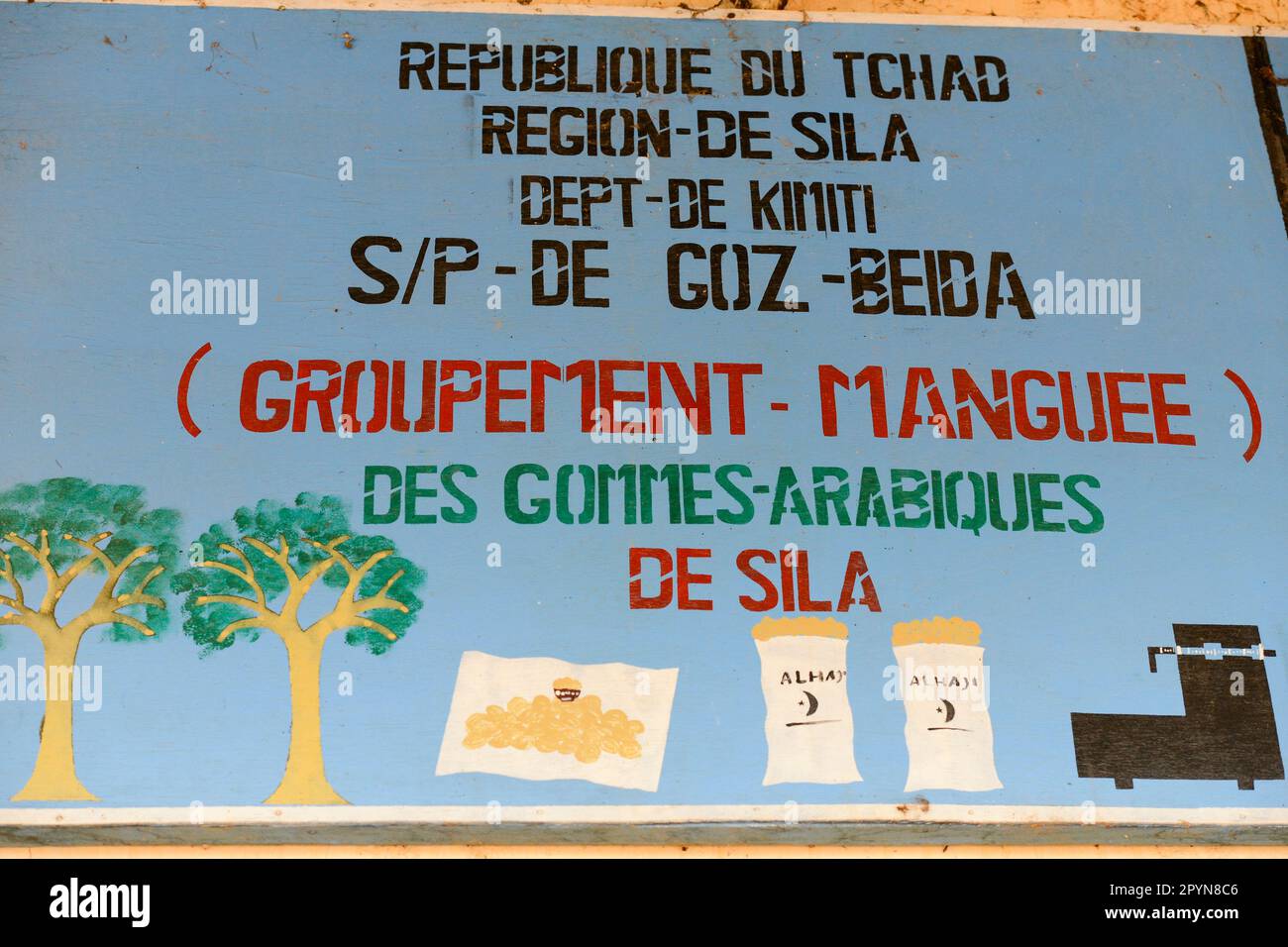 CHAD, Goz Beida, trader for arabic gum, a natural gum originally consisting of the hardened sap or resin of two species of the Acacia tree, Senegalia senegal and Vachellia seyal. , it is used in the food and beverage industry by Coca Cola, Pepsi and others / TSCHAD, Händler für Gummi arabicum, wird aus dem Exsudat von verschiedenen Akazien-Bäumen der Gattung Acacia zugerechneten Arten wie dem Gummiarabikumbaum gewonnen, es wird für Cola, Süßigkeiten und andere Lebensmittel als Emulgator E 414 verwendet Stock Photo