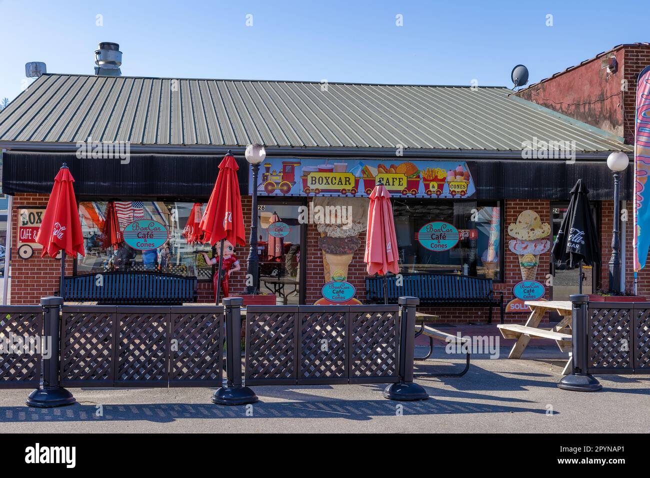 Bryson, North Carolina, USA April 19, 2023 Downtown next to the