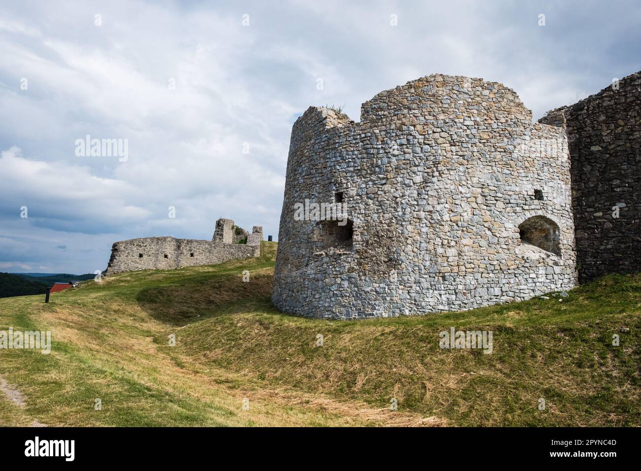 Ruined Medieval fortress stone castle Branc Hrad in Podbranch village, Myjava district of Little Carpathian mountains, Slovakia Stock Photo
