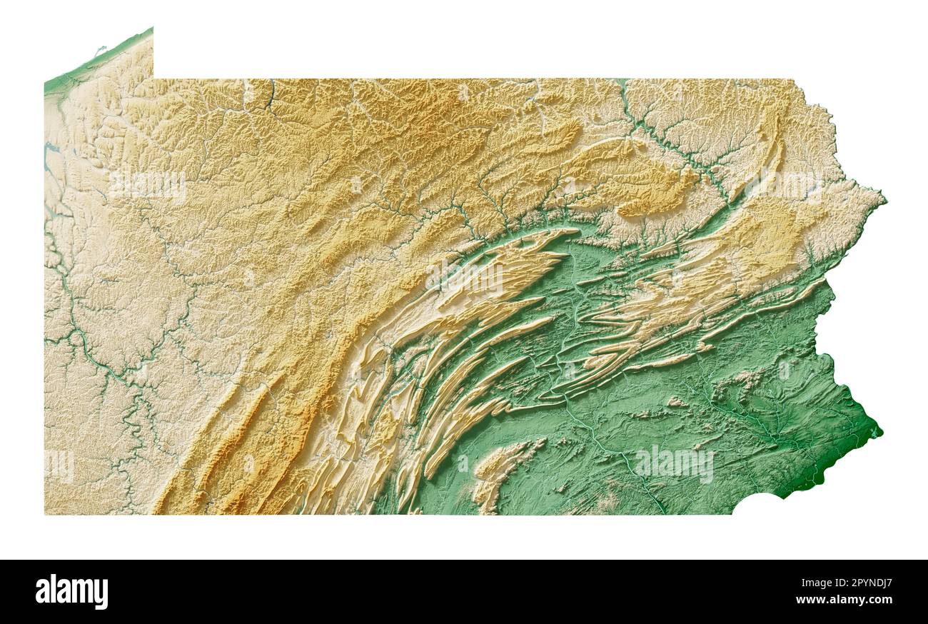 Map Of Southeastern Pa The Us State Of Pennsylvania Highly Detailed 3d Rendering Of Shaded Relief Map With Water Bodies Colored By Elevation Created With Satellite Data 2PYNDJ7 
