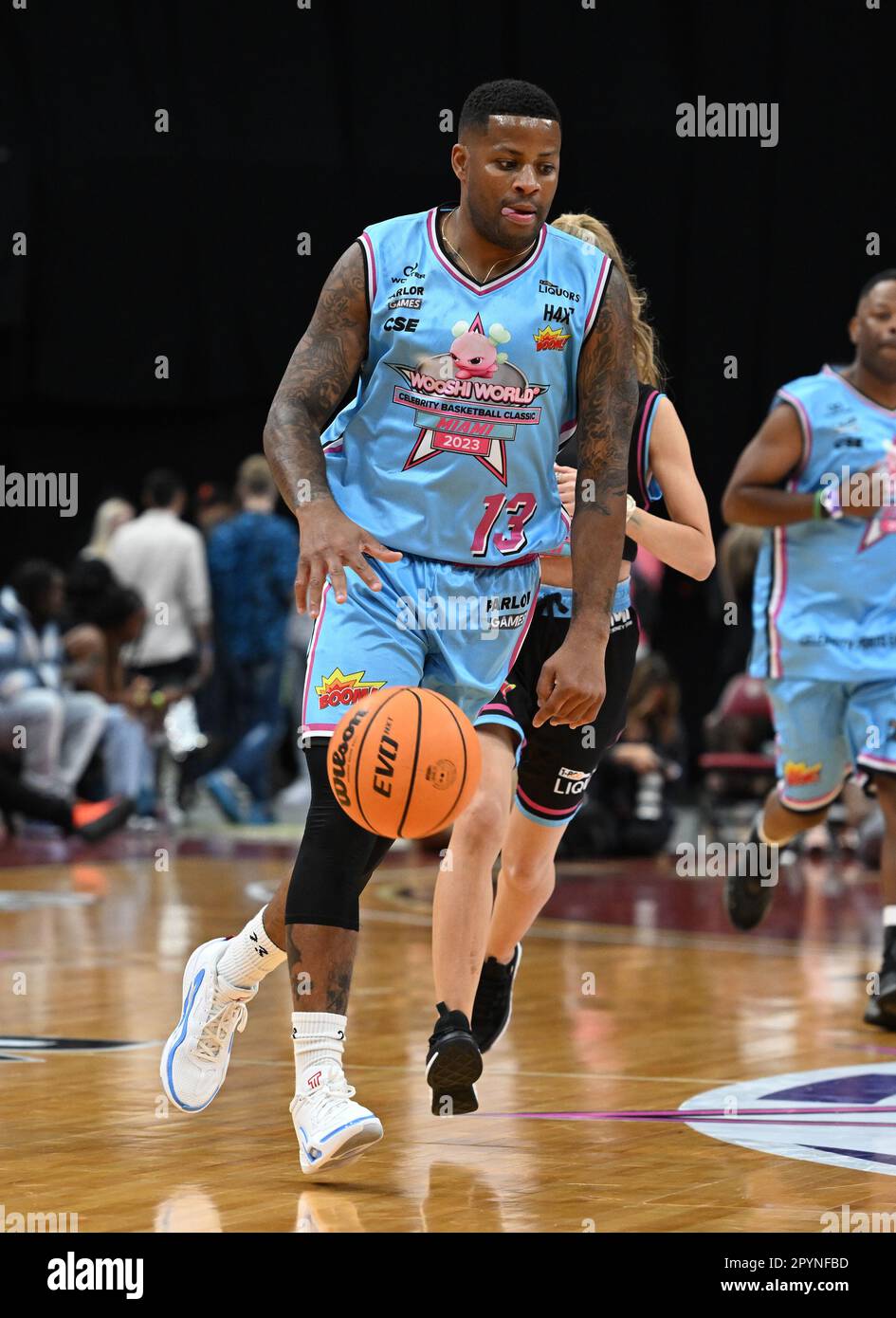 Sunrise FL, USA. 03rd May, 2023. Jack McClinton and Haley Cavinder are seen  on the court during the Wooshi World Celebrity Basketball Classic at The  FLA Live Arena on May 3, 2023