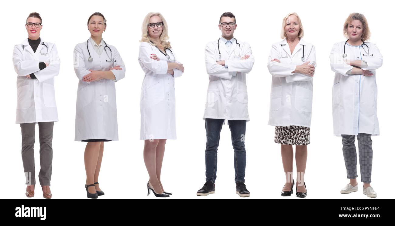 Multple Doctors group of doctors in full length isolated on white Stock Photo - Alamy