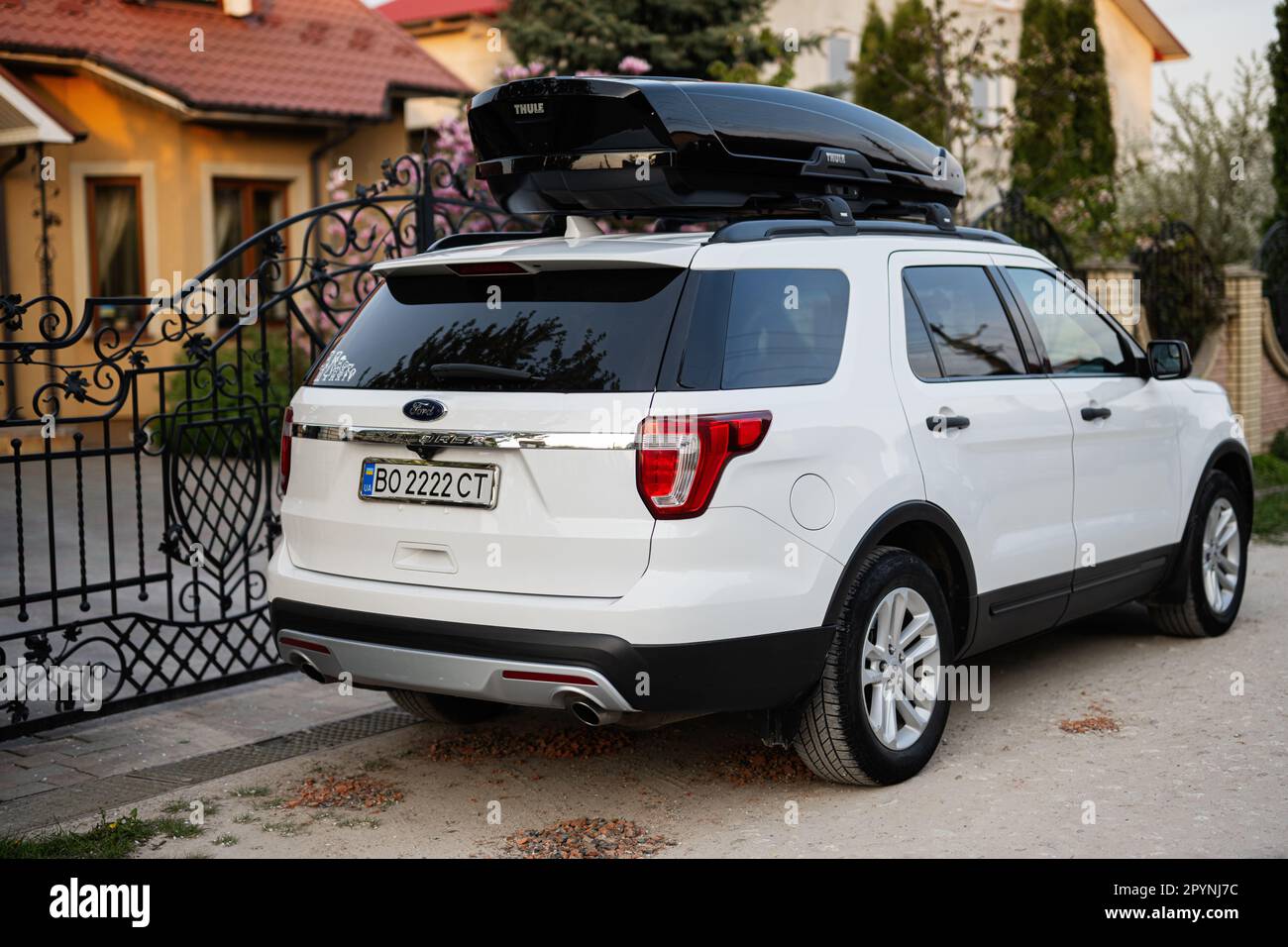 Ternopil Ukraine May 2023 Ford Exlorer family car with roof