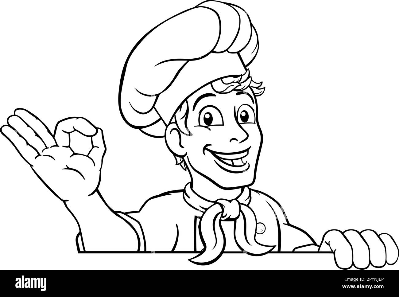 Chef Cook Baker Man Cartoon Peeking Over Sign Stock Vector