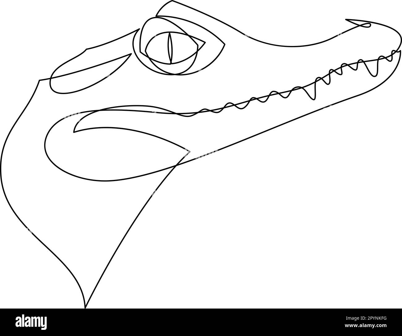 One continuous line drawing of head wild caiman crocodile for company logo identity. Scary animal alligator concept for national park icon. Modern sin Stock Vector