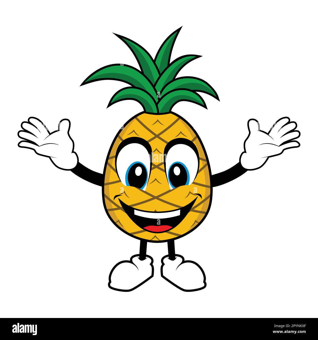Pineapple Fruit Mascot Cartoon with happy smiling face Stock Vector