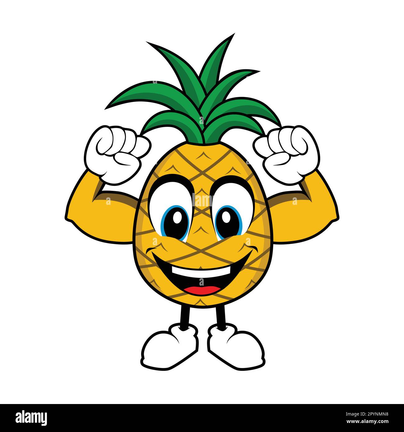 Pineapple Fruit Mascot Cartoon with Muscle Arms Stock Vector