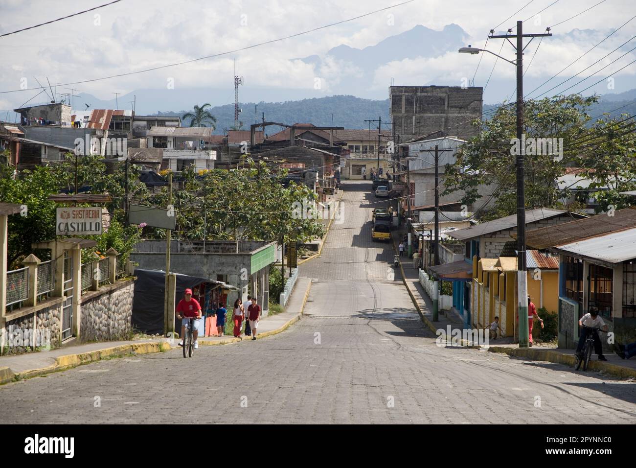 A street in the town of Shell, also known as Shell Mera in the Eastern region of the Ecuadorian Amazon, Ecuador, South America Stock Photo