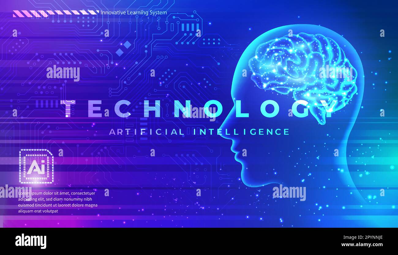 AI technology concept artificial abstract human side face and glowing