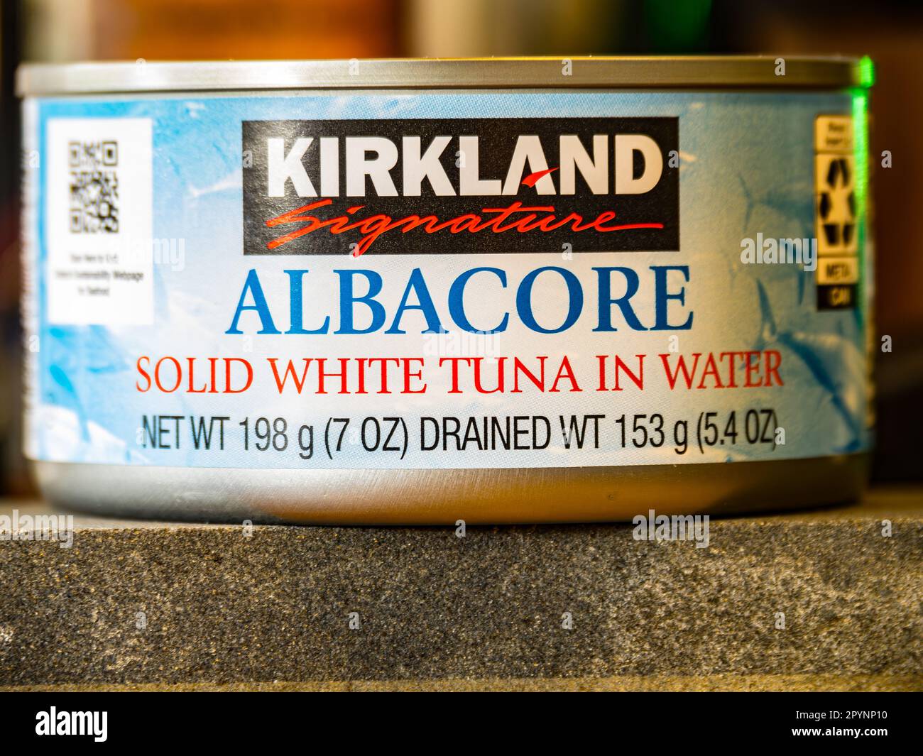 A can of Costco's Kirkland brand of Albacore tuna in water Stock Photo