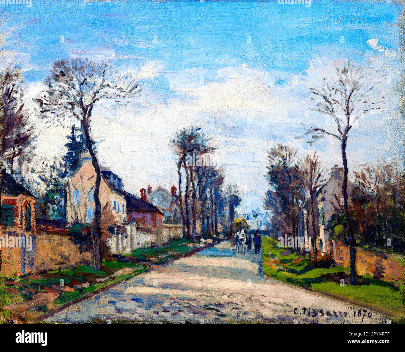 Versailles road, Louveciennes painting in high resolution by Camille Pissarro. Original from the Sterling and Francine Clark Art Institute. Stock Photo