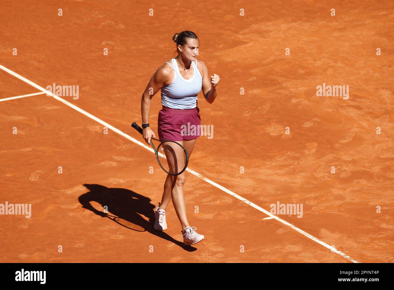 Madrid, Spain. 3rd May, 2023. Aryna Sabalenka (BLR) Tennis : Aryna Sabalenka celebrate after take the point during singles semi-final match against Maria Sakkari on the WTA 1000 tournaments Mutua Madrid Open tennis tournament at the Caja Magica in Madrid, Spain . Credit: Mutsu Kawamori/AFLO/Alamy Live News Stock Photo