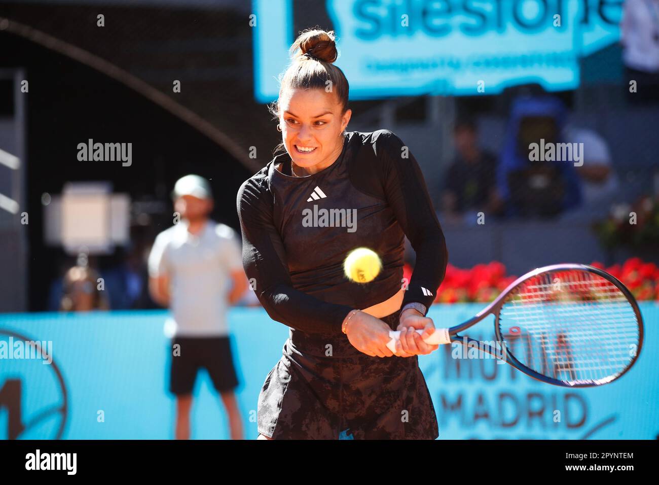 Madrid, Spain. 3rd May, 2023. Maria Sakkari (GRE) Tennis : Maria Sakkari during singles semi-final match against Aryna Sabalenka on the WTA 1000 tournaments Mutua Madrid Open tennis tournament at the Caja Magica in Madrid, Spain . Credit: Mutsu Kawamori/AFLO/Alamy Live News Stock Photo