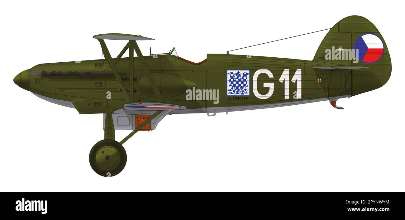 Avia B.534.109 (so called II version) of the Flight 36 of the Air Regiment 2 of the Czechoslovak Army Air Force, August 1937 Stock Photo