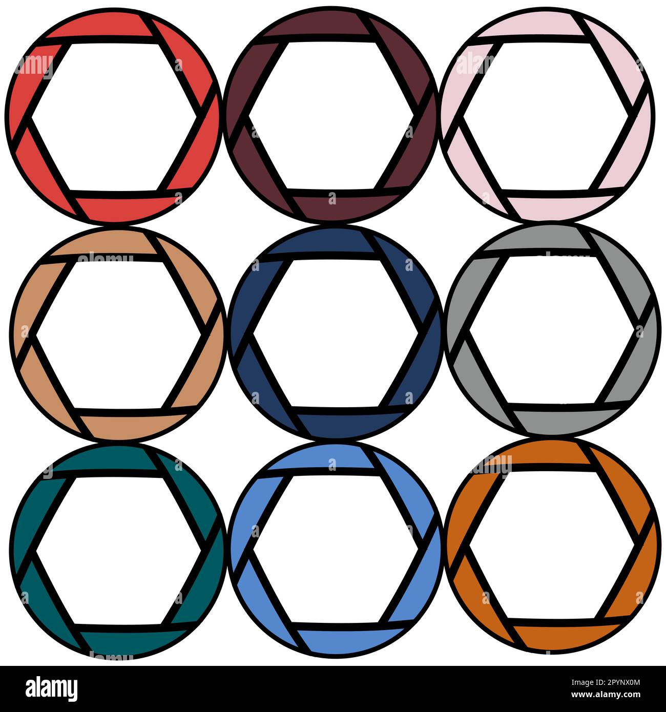 Nine colorful, bright, colorful diaphragms painted in the most