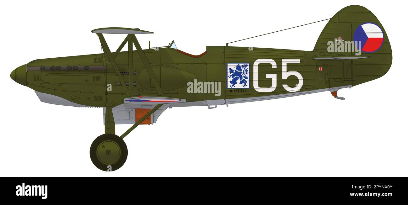 Avia B.534.165 (so called III version) of the Flight 46 of the Air Regiment 4 of the Czechoslovak Army Air Force, May 1938 Stock Photo