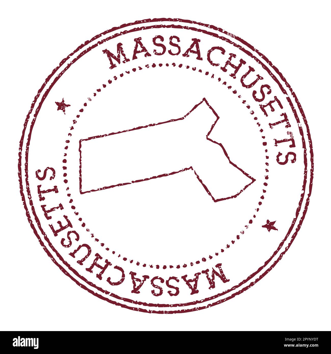 Massachusetts round rubber stamp with us state map. Vintage red