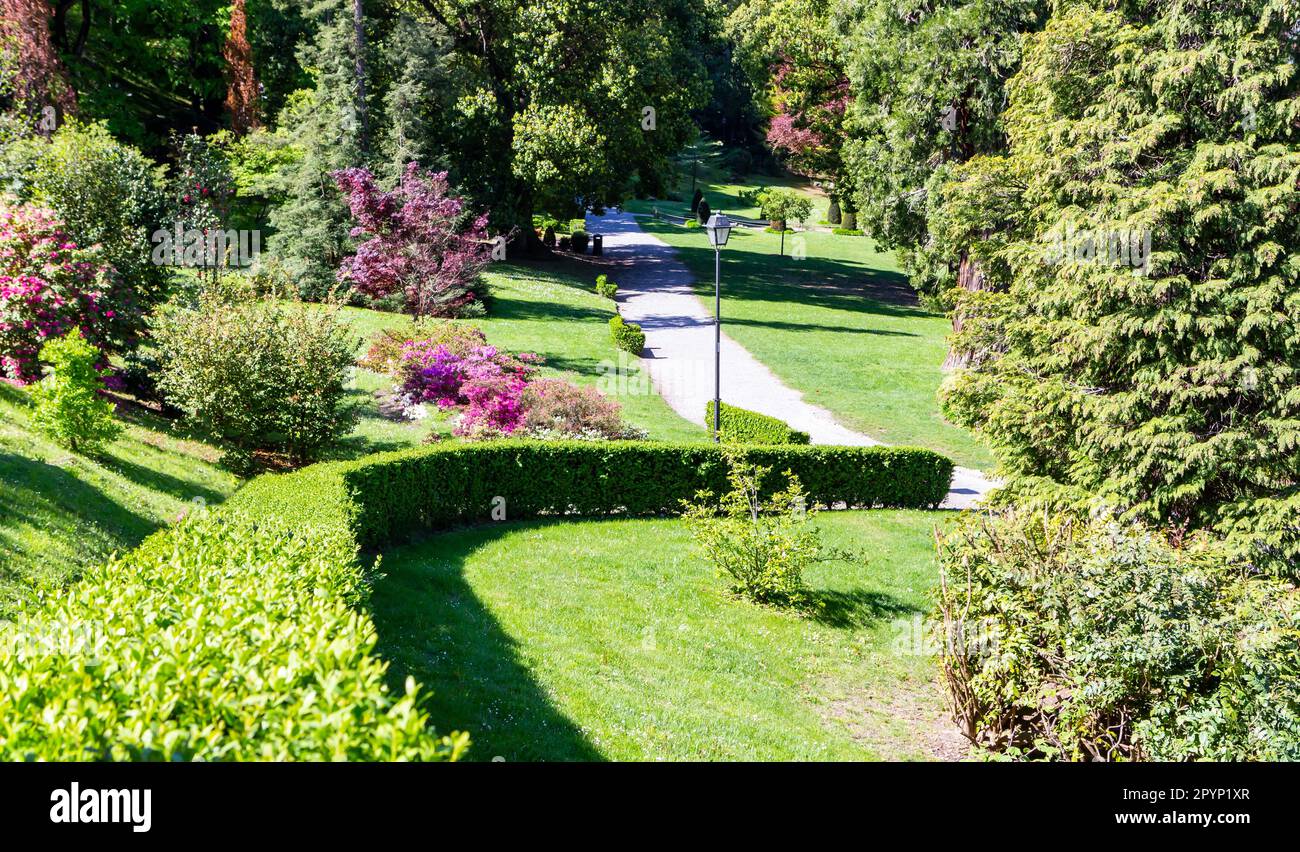 The Gardens of Villa Melzi d’Eril, on Lake Como at Bellagio, Italy Stock Photo