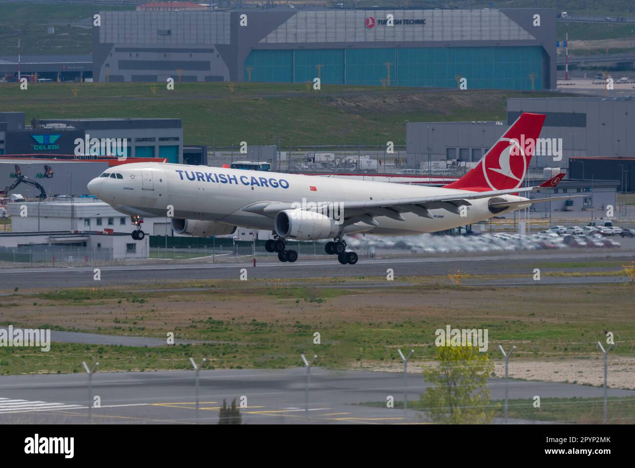 Istanbul, TURKEY - April 29, 2023: Istanbul Airport operated by IGA is the main hub of Turkish Airlines. Several THY aircraft land and take-off every Stock Photo