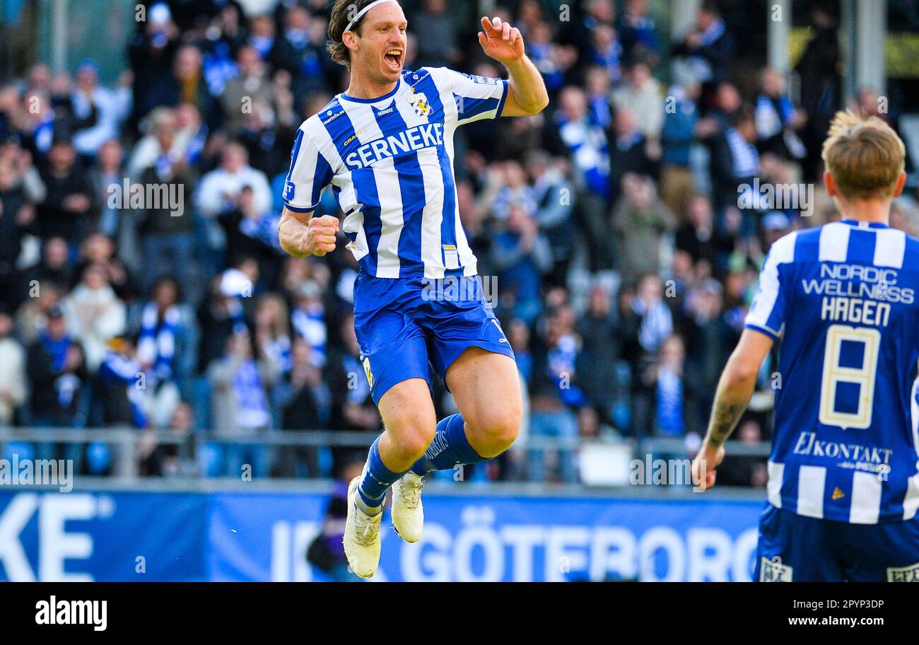 Gothenburg, 4 May 2023 Gustav Svensson celebrates after scoring during