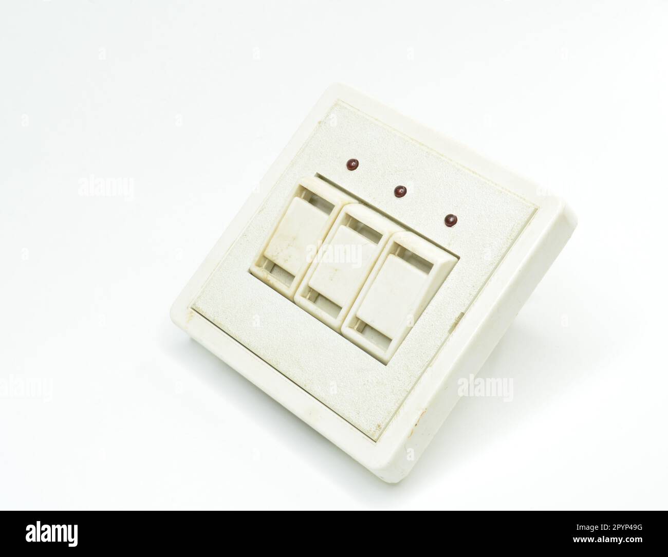 Vintage bathroom switch, light, heater and water heater on white ...
