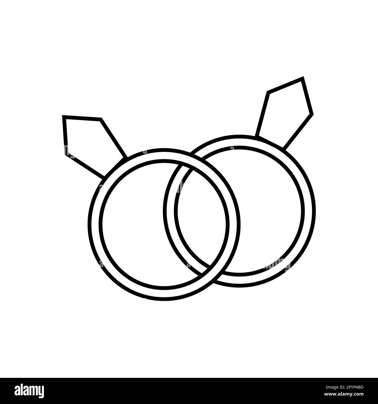 Black and white linear simple icon of two rings with diamonds for a wedding or engagement for the feast of love Valentine's Day or March 8th. Vector i Stock Vector