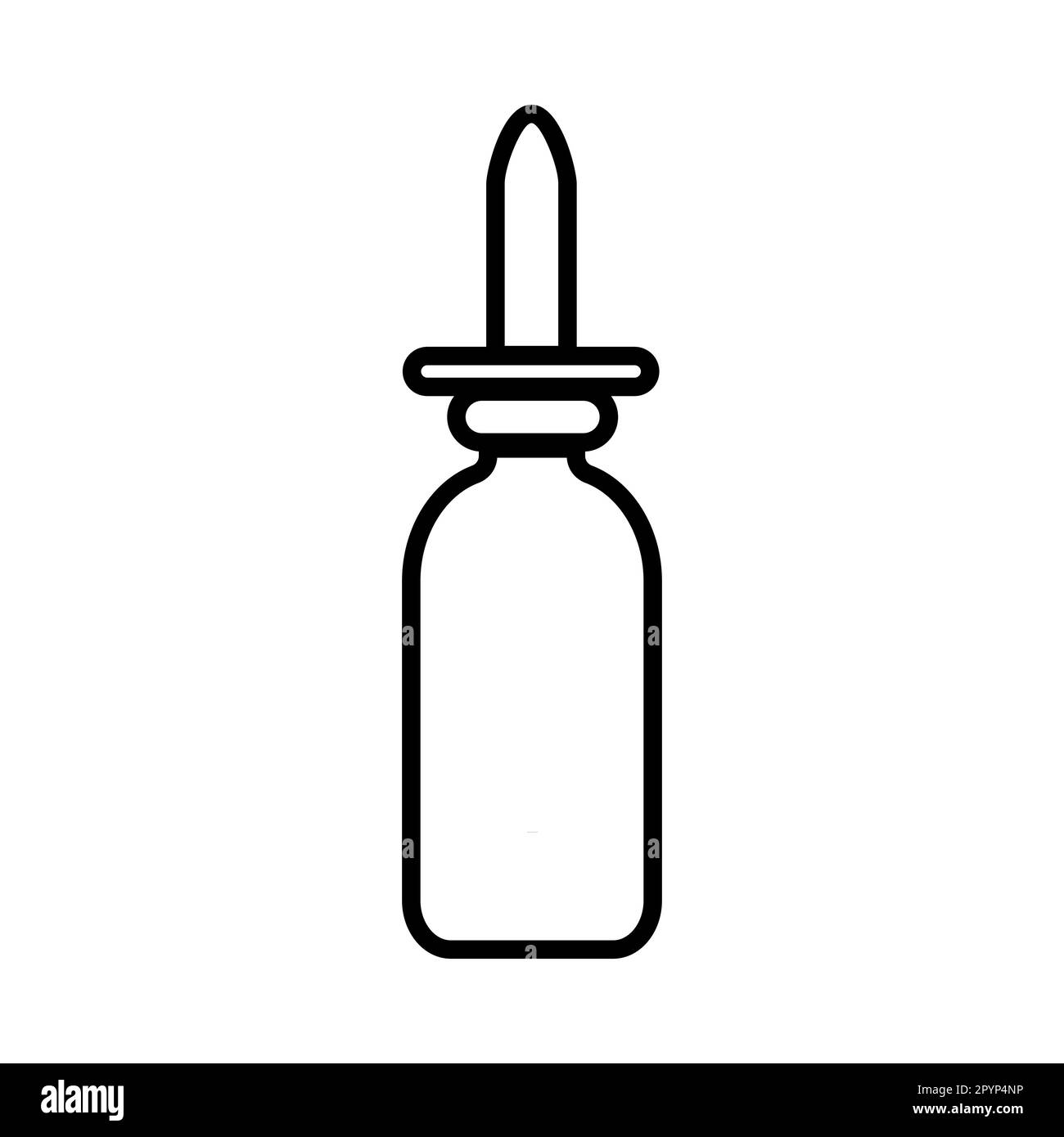 Small medical pharmacetic nasal drops in a jar for the treatment of rhinitis, a simple black and white icon on a white background. Vector illustration Stock Vector