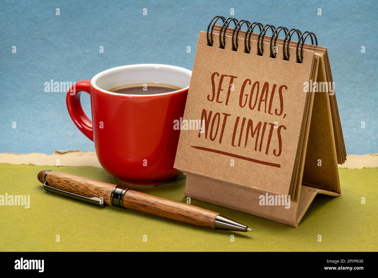 Set goals, no limits reminder or advice. Motivational words in a
