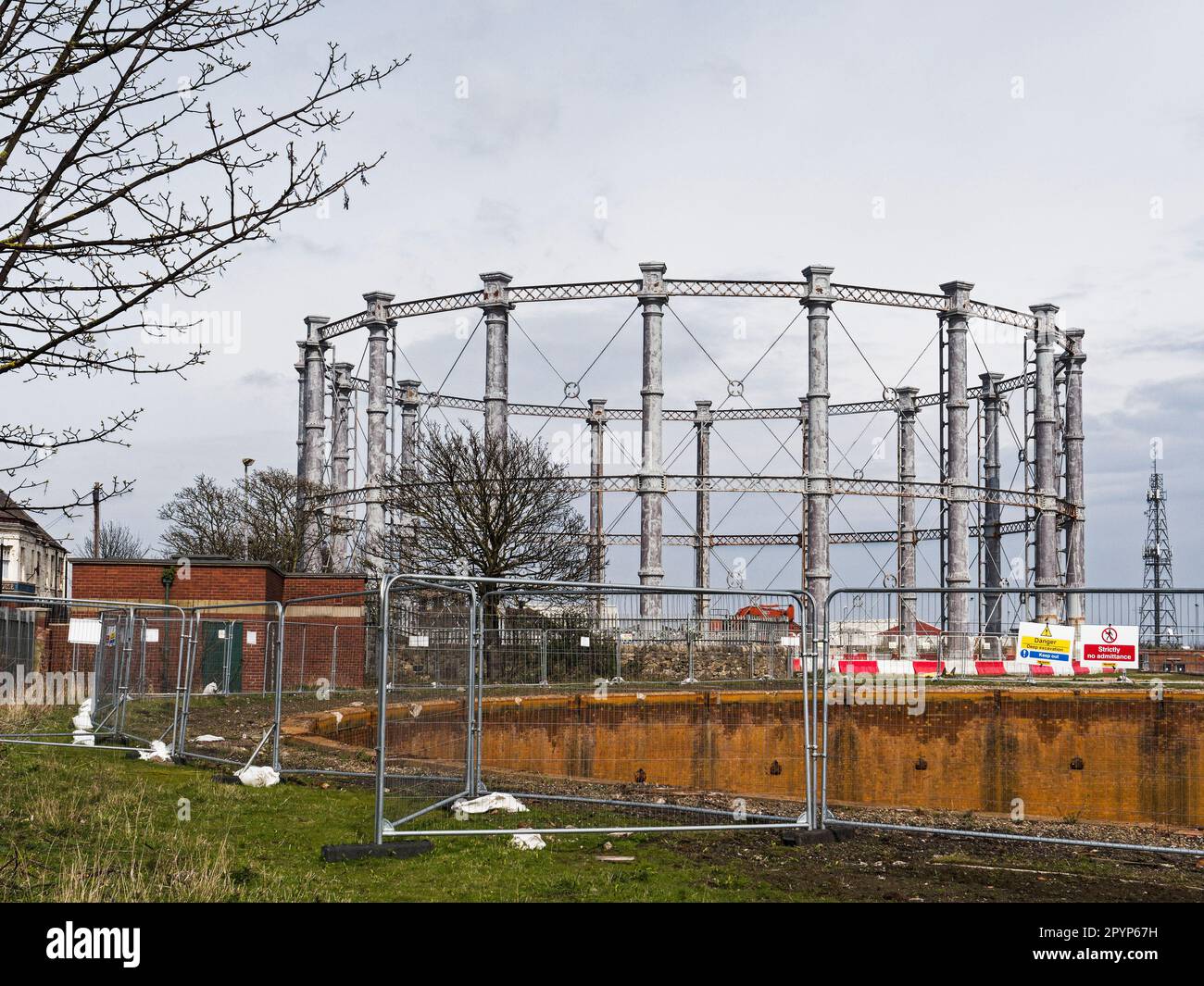 Gas holders in Sunderland, UK in the process of demolition Stock Photo Alamy
