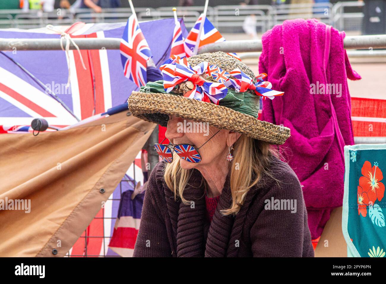 Royal superfans prepare for the coronation of King Charles III on Saturday 6th May Stock Photo