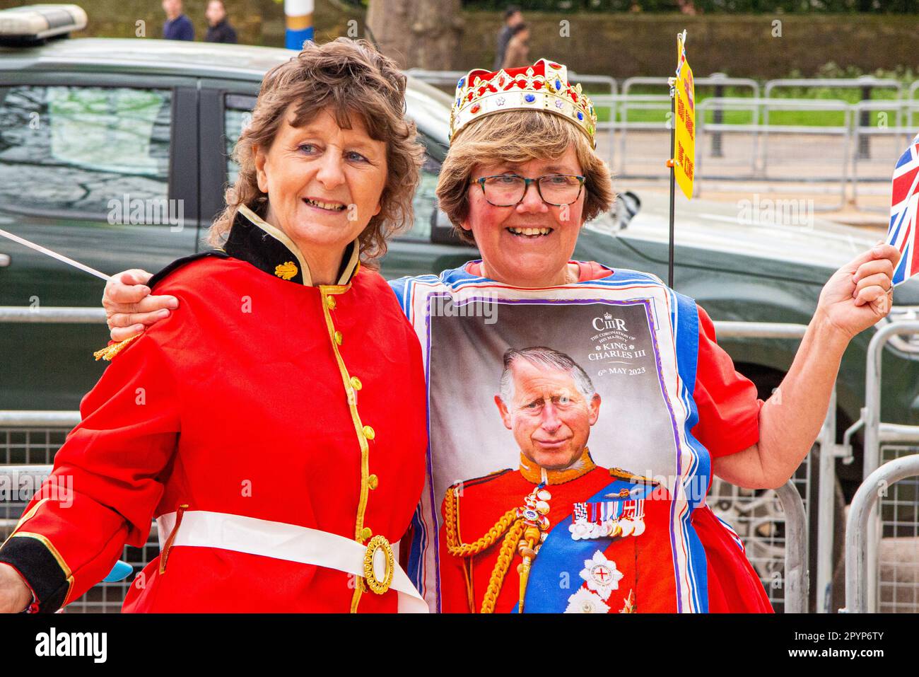 Royal superfans prepare for the coronation of King Charles III on Saturday 6th May Stock Photo