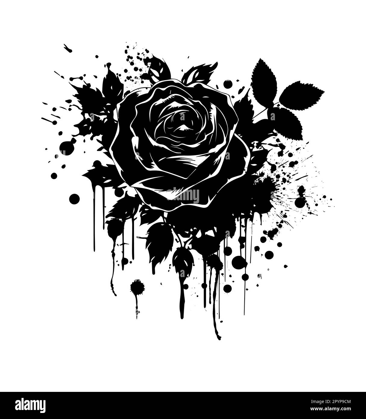 Black rose flower with blots. Graffiti, tattoo. Vector illustration ...