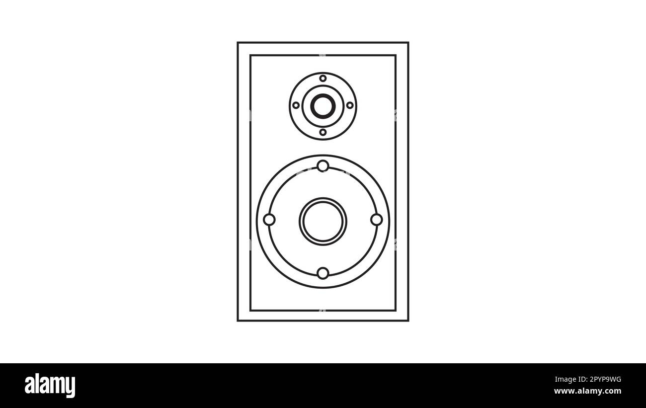 Large audio music loudspeakers with speakers for playing retro music from the 70s, 80s, 90s. Black and white icon. Vector illustration. Stock Vector