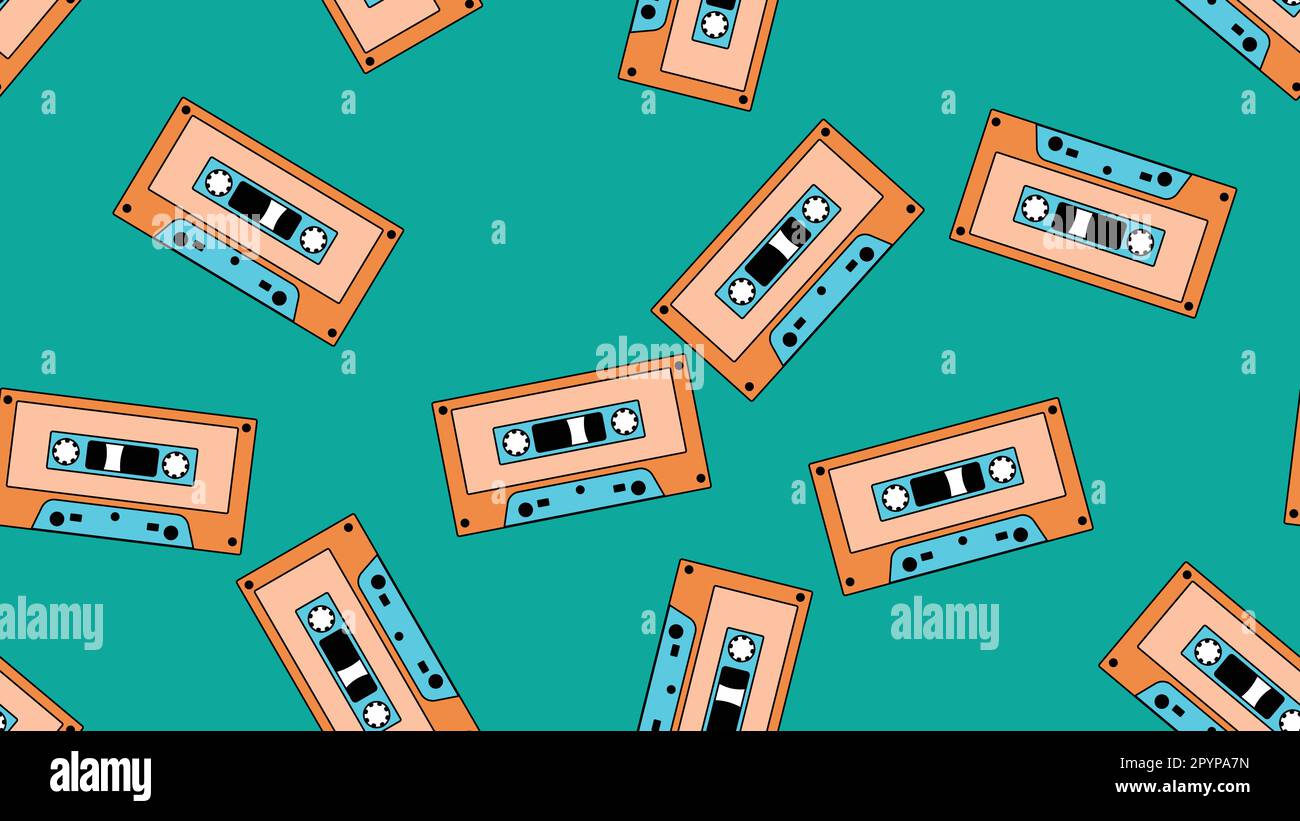 Old retro blue vintage music cassette tape recorder with tape