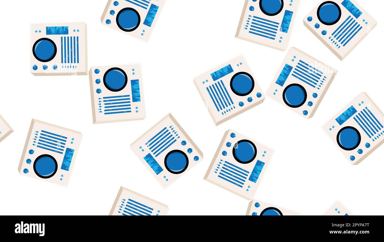 Seamless pattern endless with music audio dj consoles with vinyl old retro vintage hipster from 70s, 80s, 90s isolated on white background. Vector ill Stock Vector