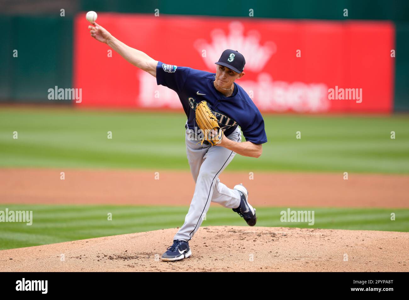 Seattle Mariners pitcher Kirby works against the Oakland