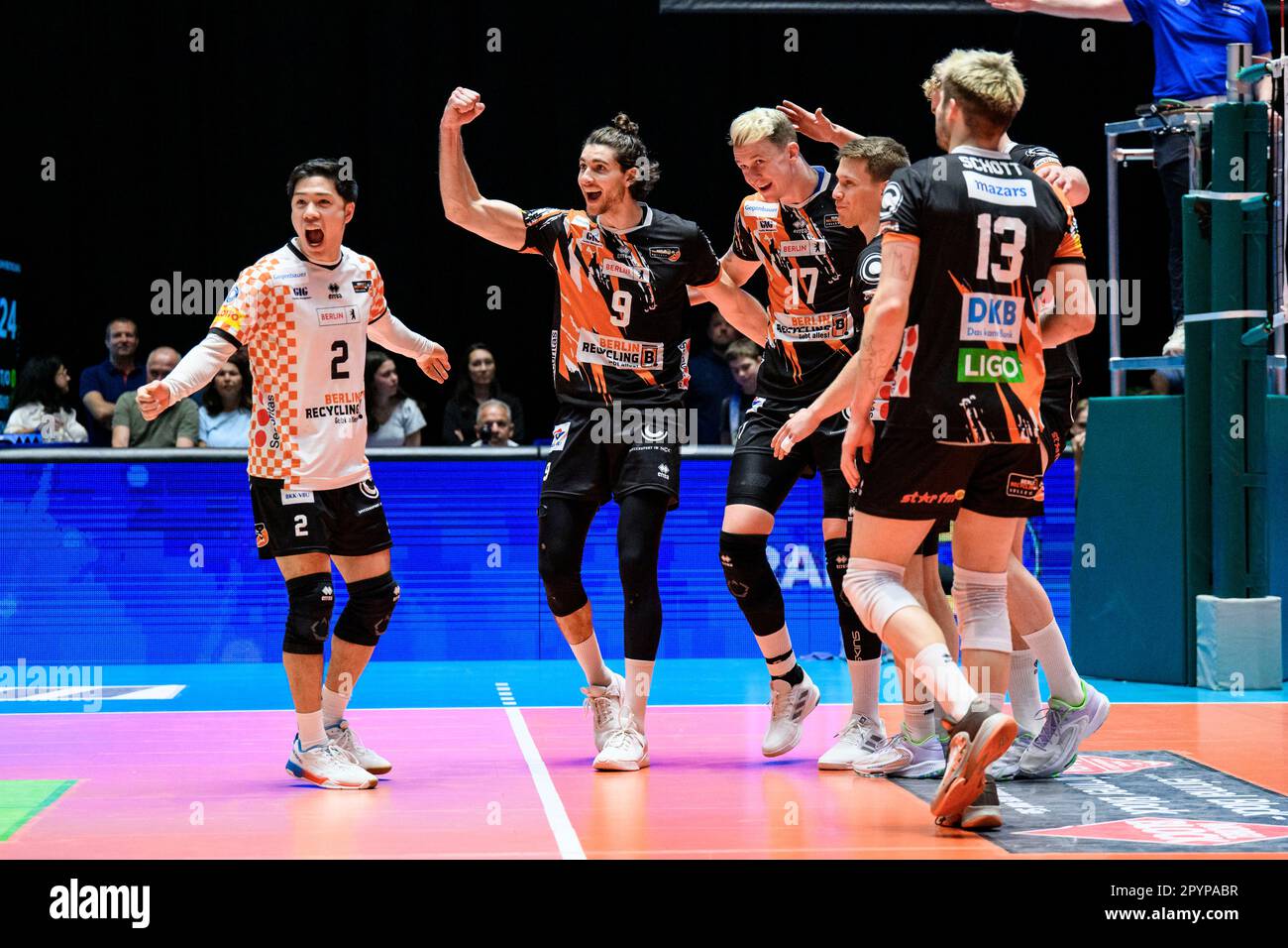 Friedrichshafen, Germany. 04th May, 2023. Volleyball, men Bundesliga, VfB Friedrichshafen