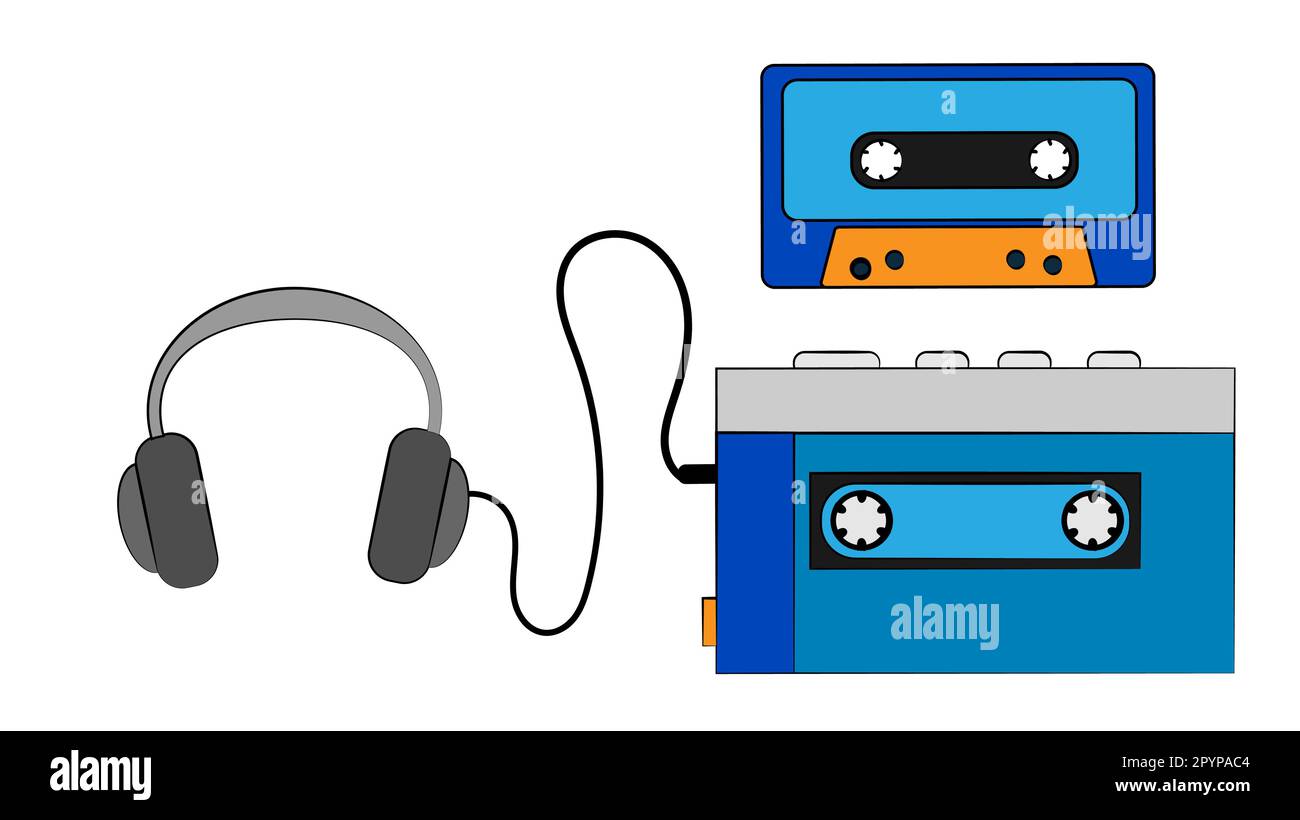Blue old retro vintage hipster portable music cassette audio player for