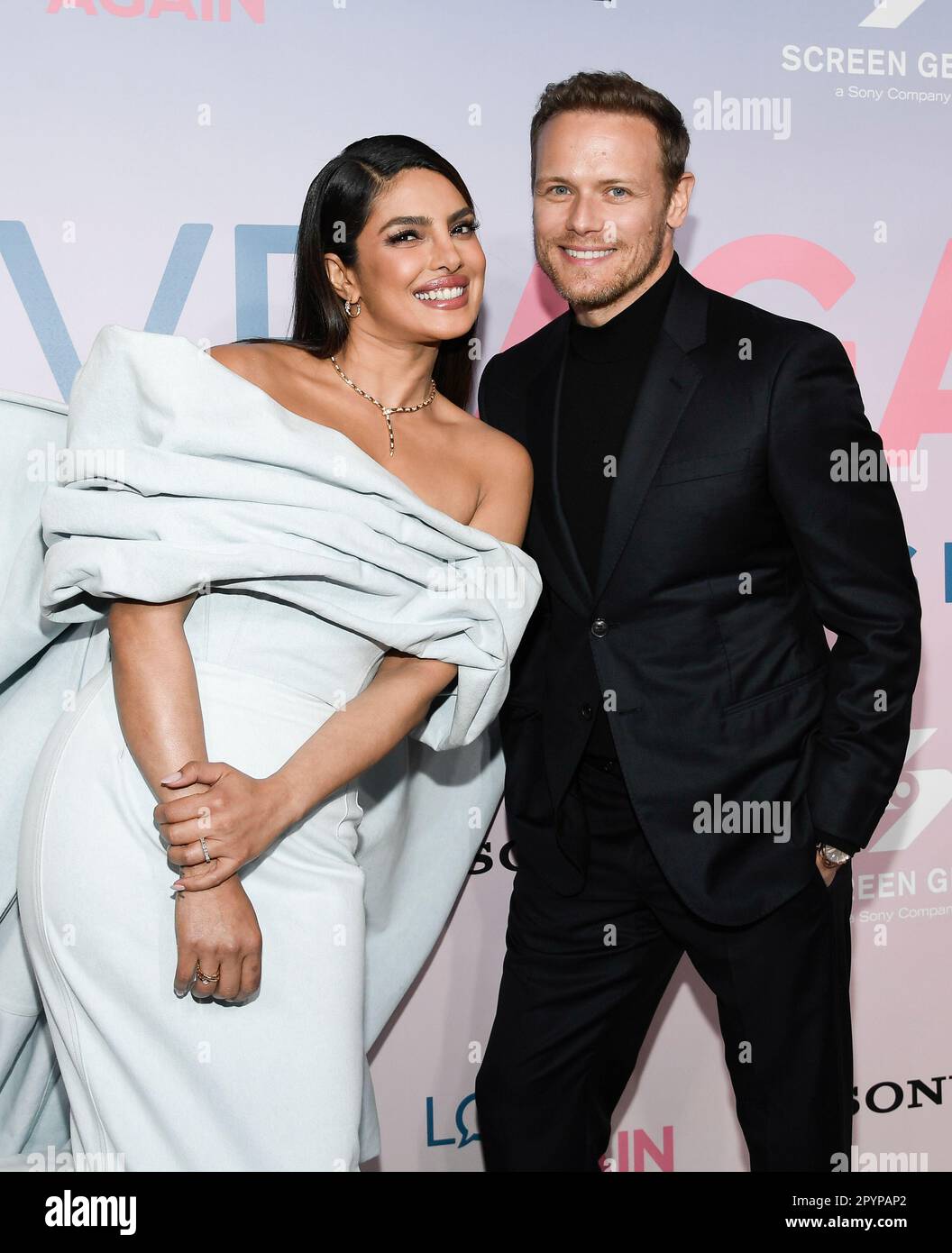 Priyanka Chopra Jonas, left, and Sam Heughan attend a special screening(02)