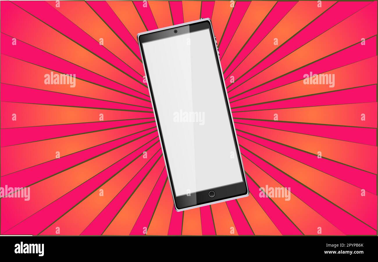 Modern digital mobile phone smartphone on abstract red rays background ...