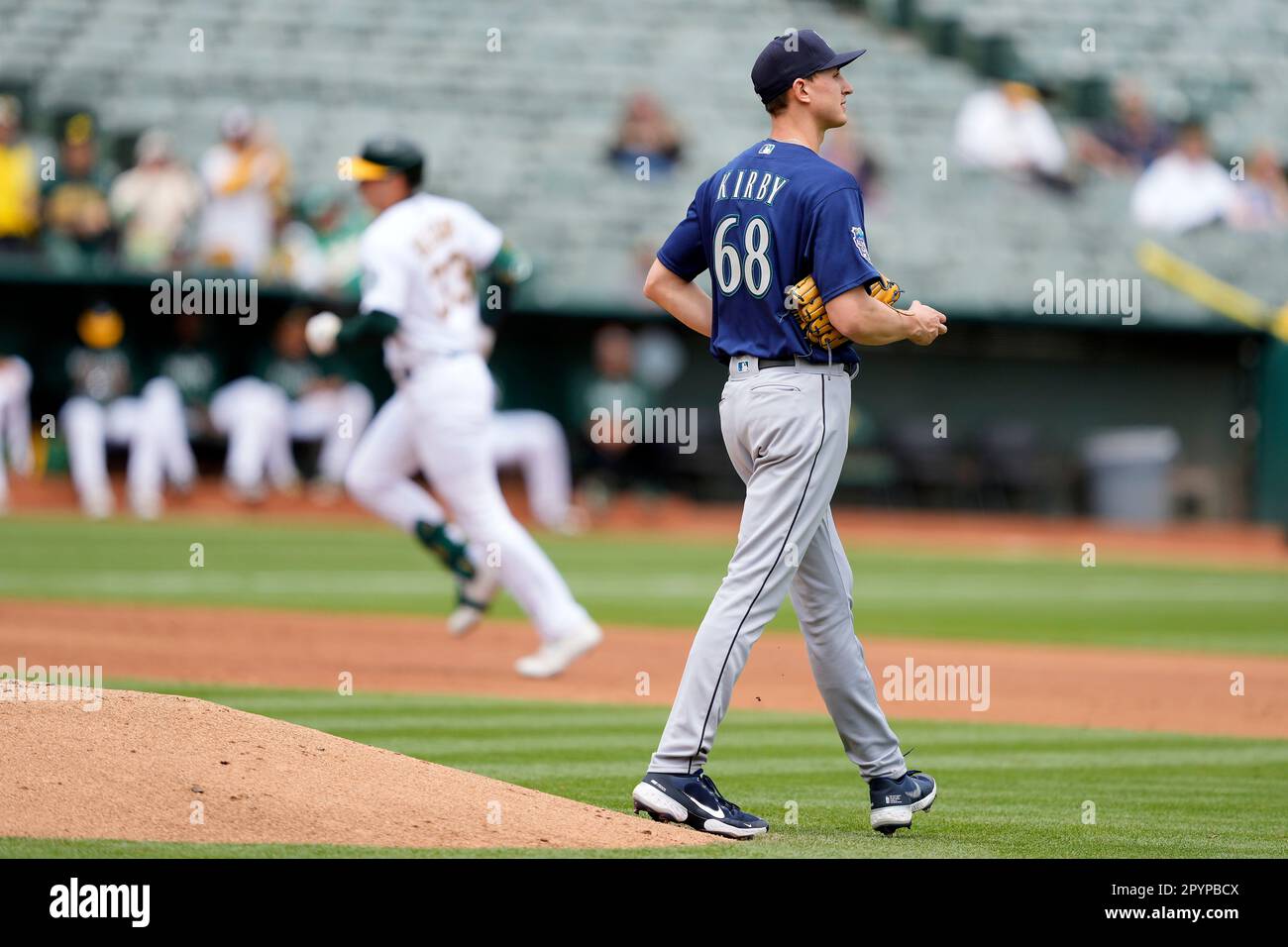 Seattle Mariners pitcher Kirby (68) walks off the mound as