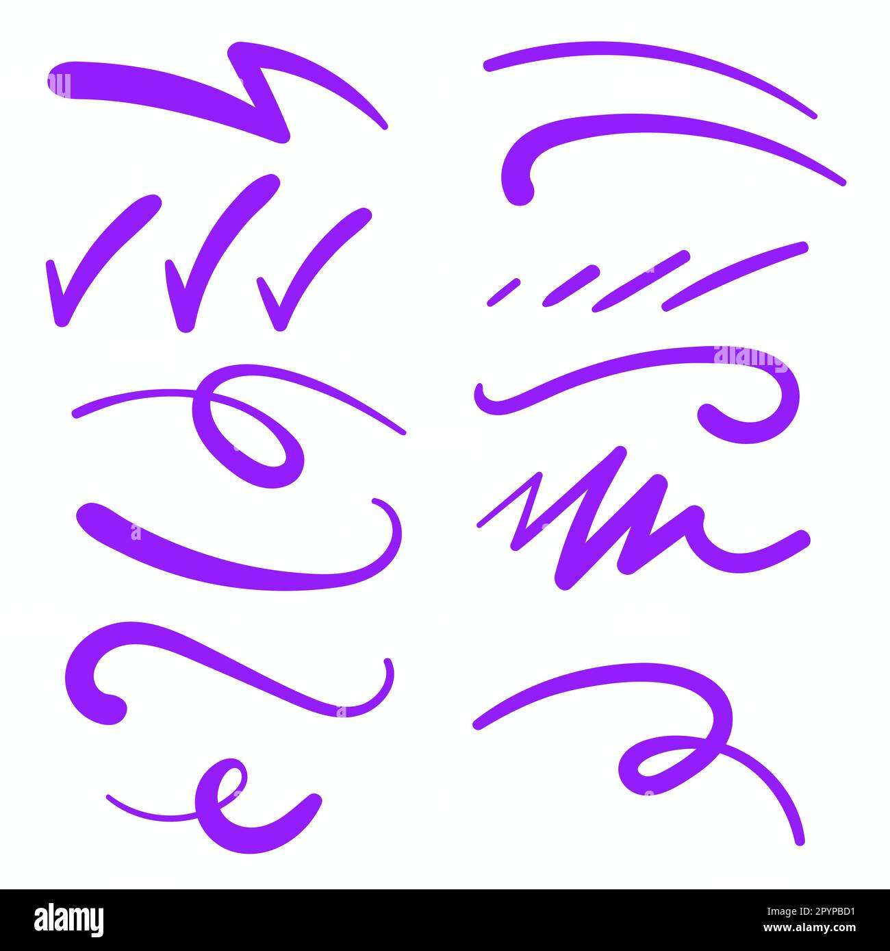 Purple Swirls Swoosh Marks with Vector Hand Drawn Highlighter Accent