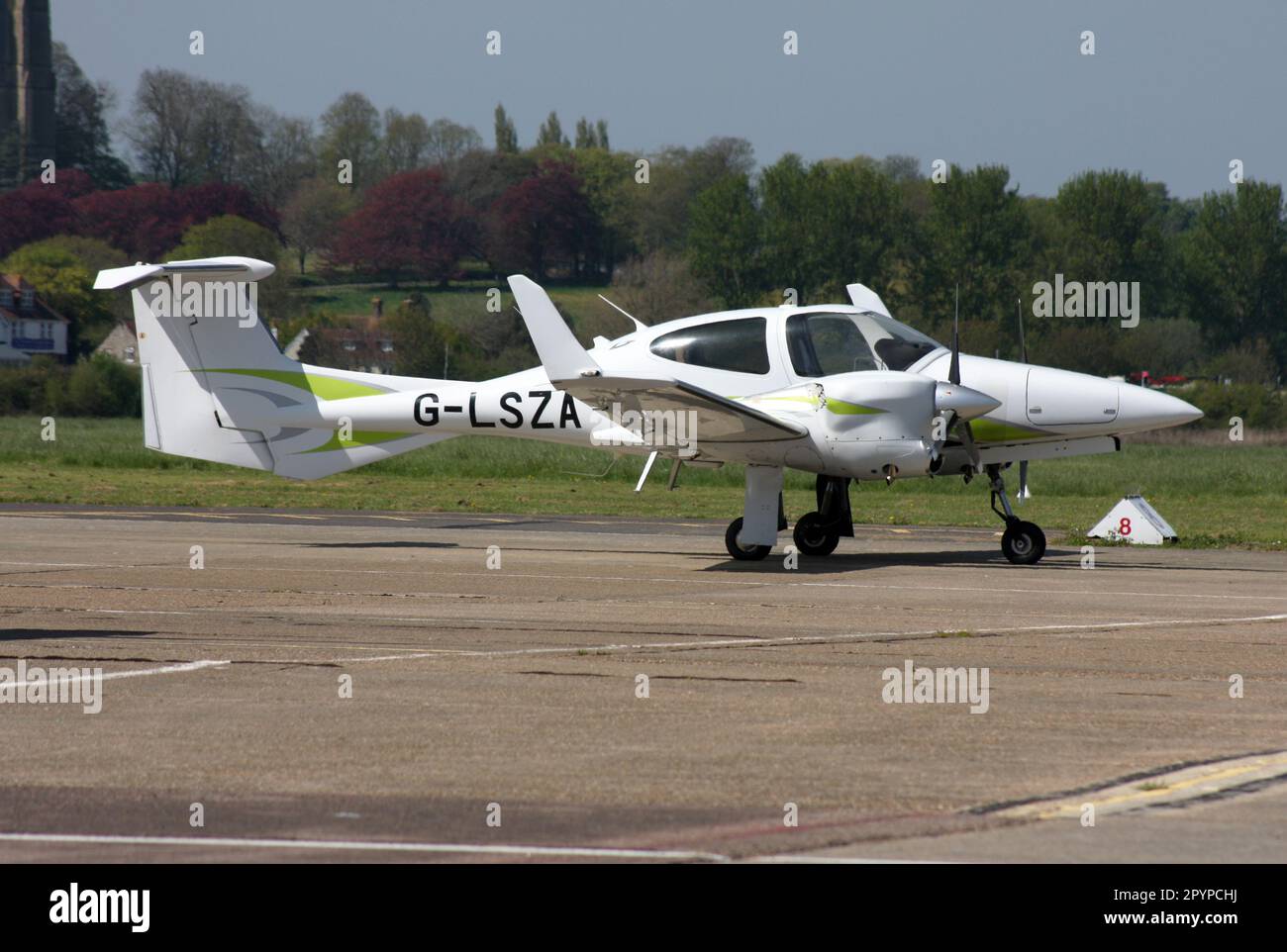 A Diamond DA-42 NG Twin Star at Brighton City Airport Shoreham West Sussex Stock Photo