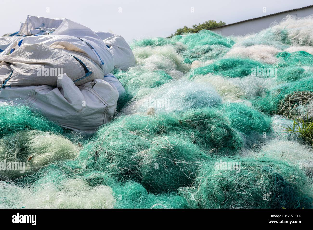 Used fishing net waiting to be recycled. Fishing industry waste Stock