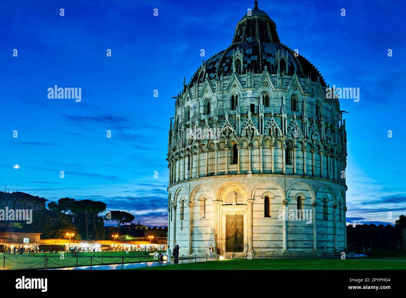 Pisa Tuscany Italy. Piazza dei Miracoli (Square of Miracles). The Baptistery at sunset Stock Photo