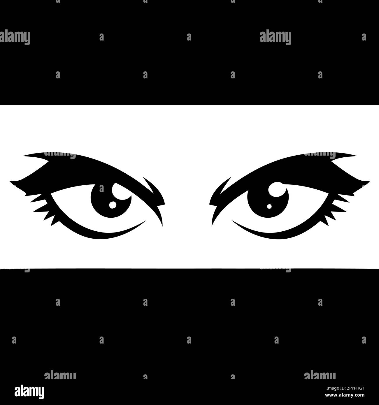 human eyes watching in black white minimalist vector illustration Stock