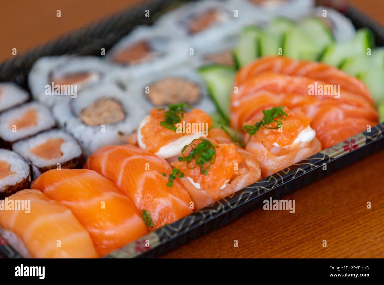 Traditional salmon sushi, typical Japanese food Stock Photo - Alamy