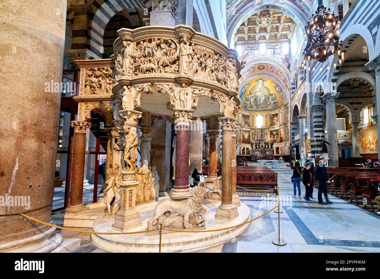 Pisa Tuscany Italy. The pulpit sculpted by Giovanni Pisano inside the Cathedral Stock Photo