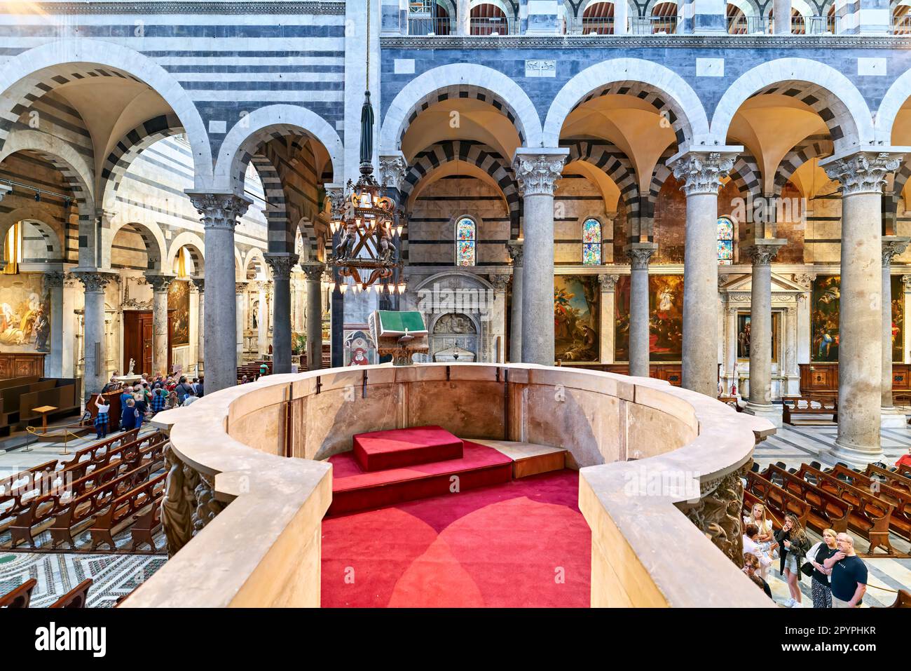 Pisa Tuscany Italy. The pulpit sculpted by Giovanni Pisano inside the Cathedral Stock Photo